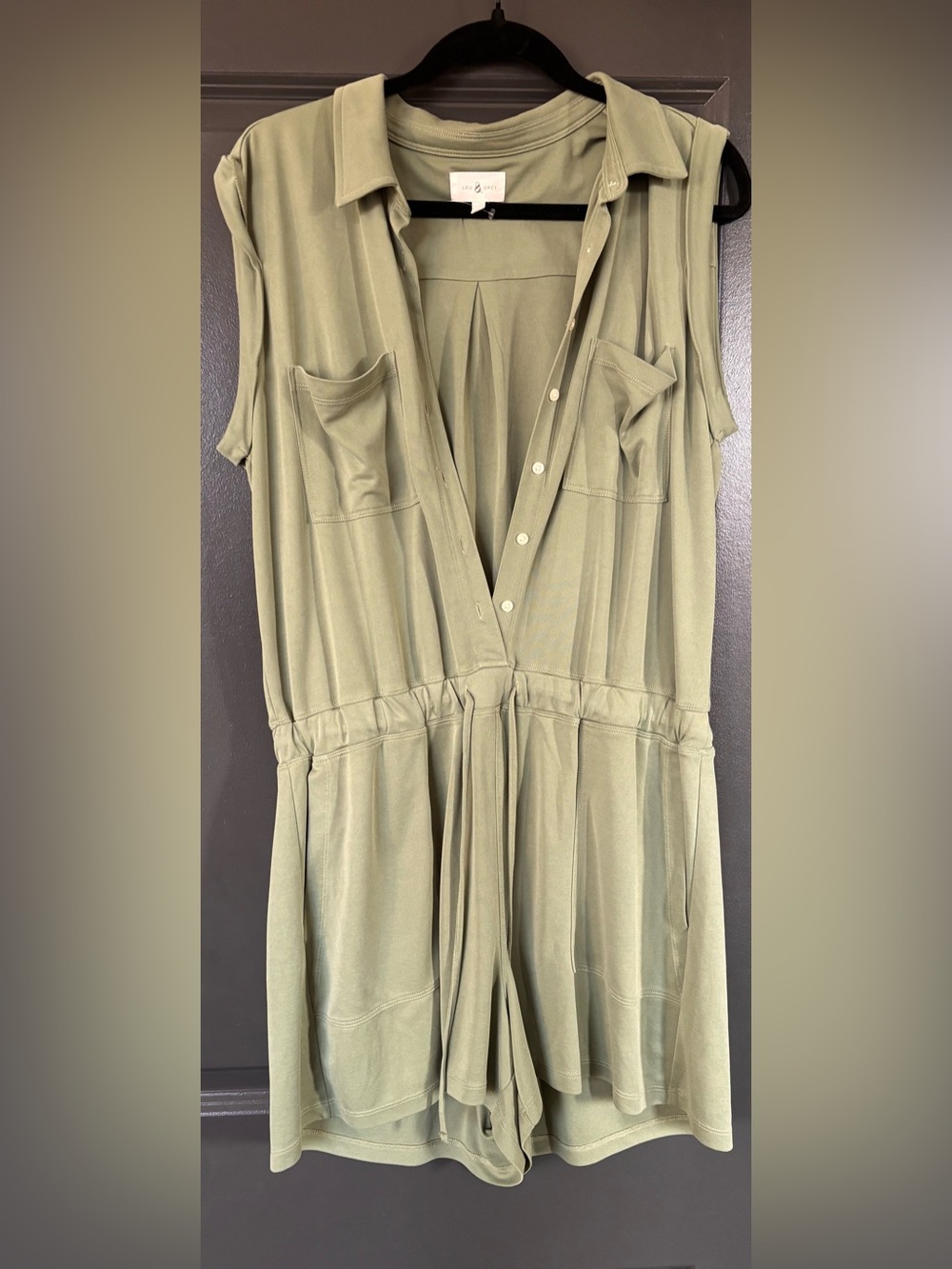 Lou & Grey Olive Utility Romper with Drawstring Waist
